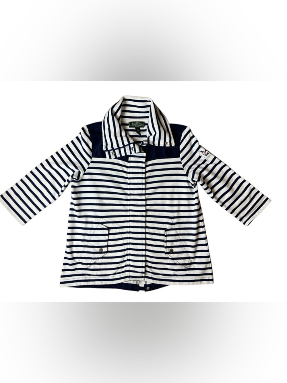 Lauren Ralph Lauren Active Petite Med Striped Jacket 3/4 Sleeve Nautical Preppy